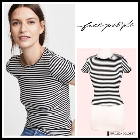 FREE PEOPLE BOHO STRIPE TEE RIB KNIT TOP A2C - Picture 16 of 16
